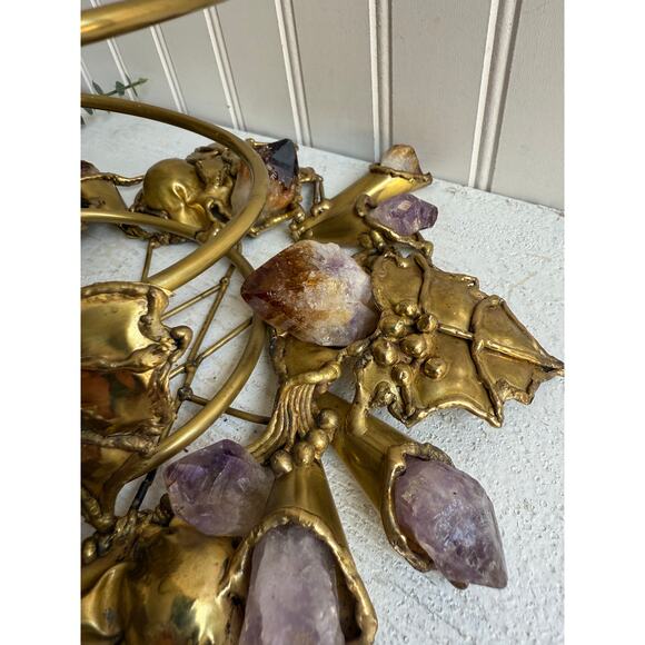 Vintage Handcrafted Brass Wine Bottle Holder | Amethyst & Quartz Gemstone - Picture 10 of 13